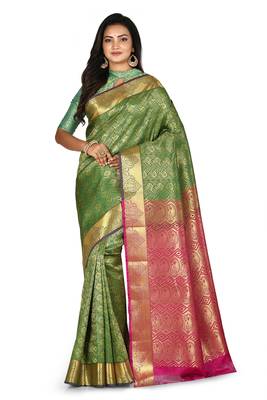 Green woven art silk saree with blouse 1