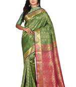 Green woven art silk saree with blouse