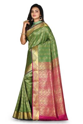 Green woven art silk saree with blouse 2