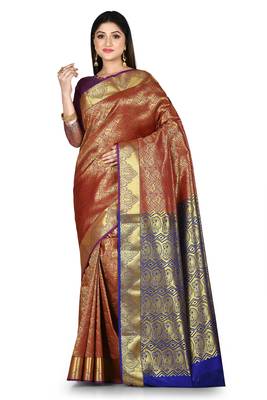 Red woven art silk saree with blouse 1