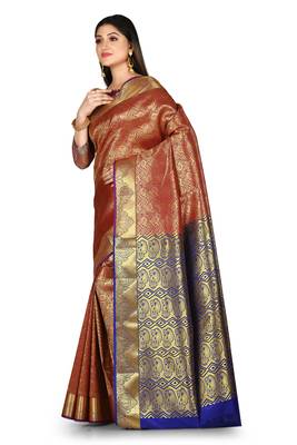 Red woven art silk saree with blouse 2