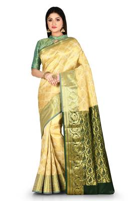 Gold woven art silk saree with blouse 1