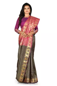Navy blue woven art silk saree with blouse