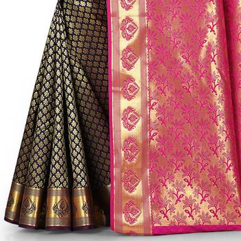 Navy blue woven art silk saree with blouse 3