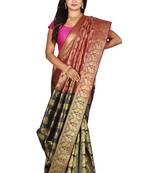 Navy blue woven art silk saree with blouse