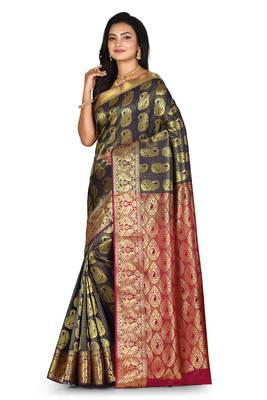 Navy blue woven art silk saree with blouse 2