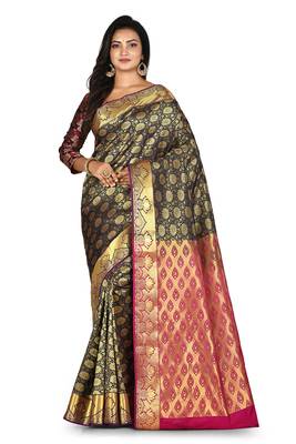 Navy blue woven art silk saree with blouse 1