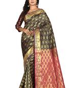 Navy blue woven art silk saree with blouse