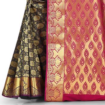 Navy blue woven art silk saree with blouse 3