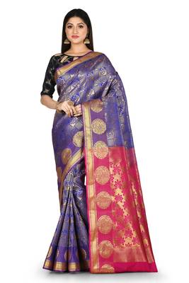 Royal blue woven art silk saree with blouse 1