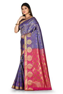 Royal blue woven art silk saree with blouse 2