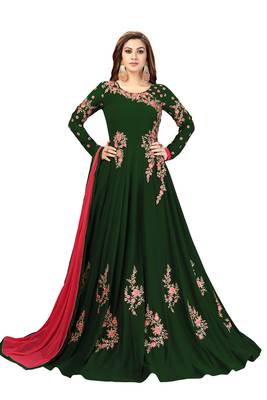 Ujjwal Creation Embroidery Party wear Faux Georgette Green Anarkali Gown   1