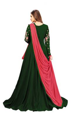 Ujjwal Creation Embroidery Party wear Faux Georgette Green Anarkali Gown   2