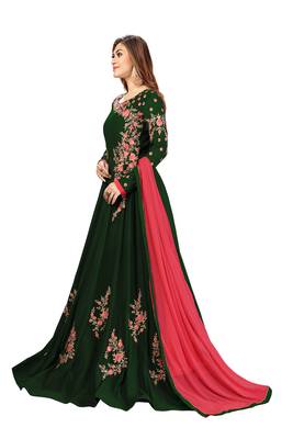 Ujjwal Creation Embroidery Party wear Faux Georgette Green Anarkali Gown   3