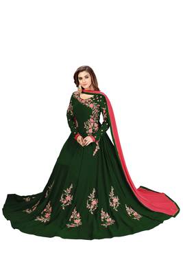 Ujjwal Creation Embroidery Party wear Faux Georgette Green Anarkali Gown   5