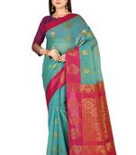 Blue woven silk blend saree with blouse