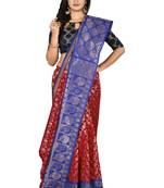 Red woven silk blend saree with blouse