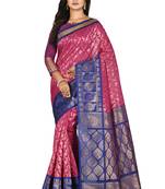 Pink woven silk blend saree with blouse