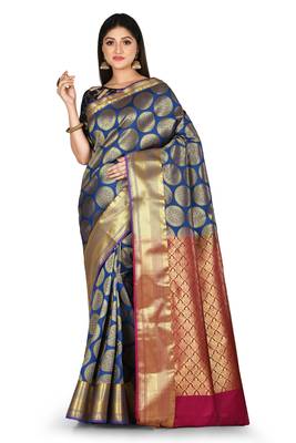 Royal blue woven art silk saree with blouse 1