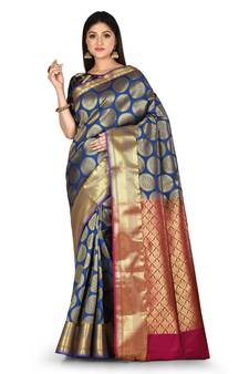 Royal blue woven art silk saree with blouse