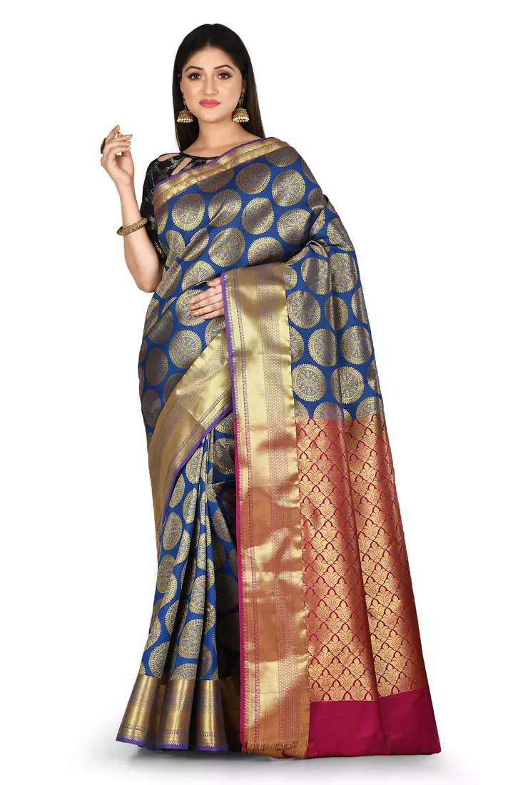 Royal blue woven art silk saree with blouse