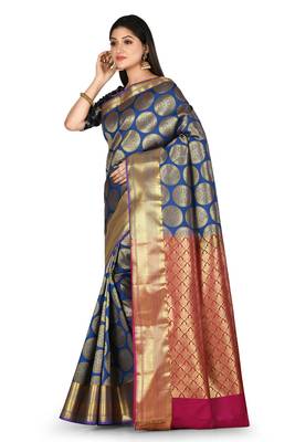 Royal blue woven art silk saree with blouse 2