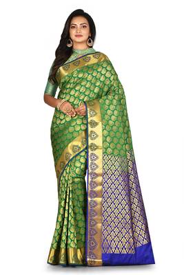 Green woven art silk saree with blouse 1
