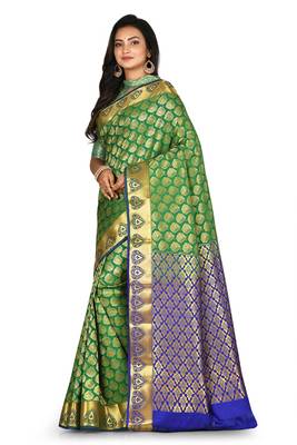Green woven art silk saree with blouse 2