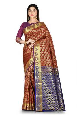 Red woven art silk saree with blouse 1