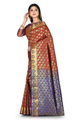 Red woven art silk saree with blouse 2