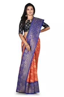 Orange woven silk blend saree with blouse
