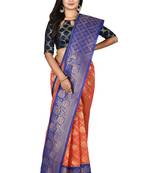 Orange woven silk blend saree with blouse