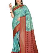 Light blue woven silk blend saree with blouse