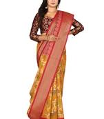 Mustard woven silk blend saree with blouse
