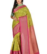 Olive woven silk blend saree with blouse