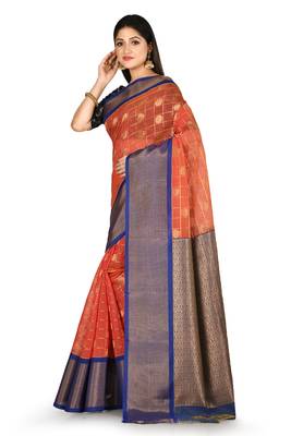 Orange woven silk blend saree with blouse 2