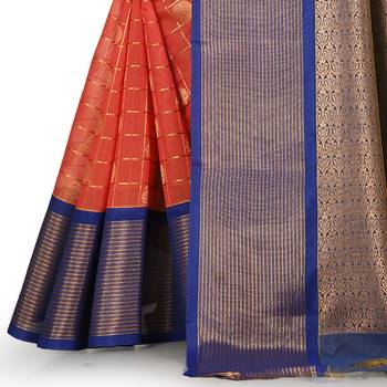 Orange woven silk blend saree with blouse 3