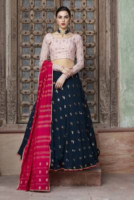 Blue embroidered georgette semi stitched lehenga 1