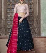 Blue embroidered georgette semi stitched lehenga