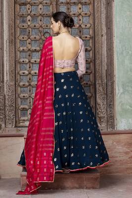 Blue embroidered georgette semi stitched lehenga 2