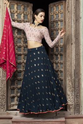 Blue embroidered georgette semi stitched lehenga 3