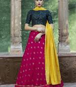 Dark-pink embroidered georgette semi stitched lehenga
