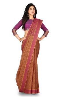 Mustard hand woven pure cotton saree with blouse