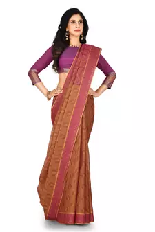 Mustard hand woven pure cotton saree with blouse