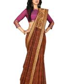 Brown hand woven pure cotton saree with blouse