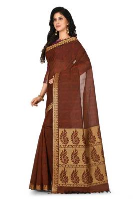 Brown hand woven pure cotton saree with blouse 2