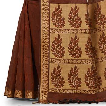 Brown hand woven pure cotton saree with blouse 3