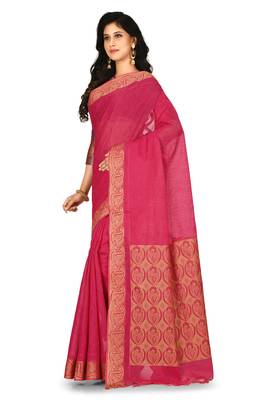 Pink hand woven pure cotton saree with blouse 2