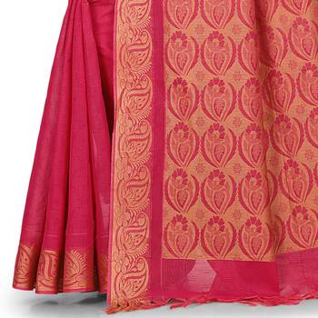 Pink hand woven pure cotton saree with blouse 3