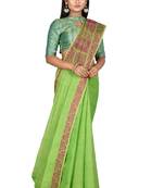Green hand woven pure cotton saree with blouse